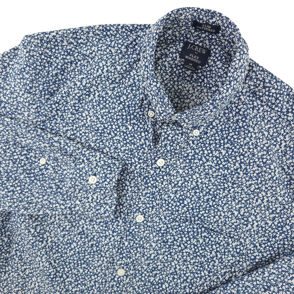 J.Crew Flex Washed Shirt Mens M Blue Floral Long Sleeve Button Up Slim Untucked
